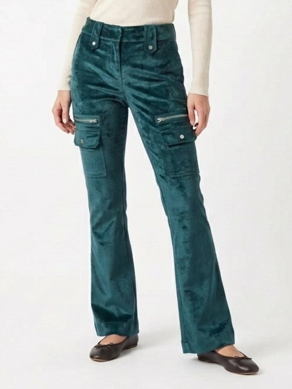 Sharagano "Ellen" Dark Teal Stretch Velvet Corduroy Bootcut Pants NEW Sz. 4
